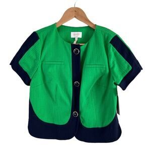 Laundry Shelli Segal Kelly Short Sleeve Lady Jacket Green Navy Blue